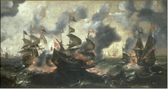 Battle between Dutch ships and Turkish galleys by Jan Peeters I