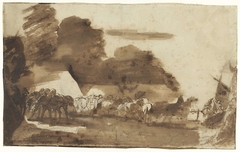 Bivak met paarden en soldaten by Théodore Géricault