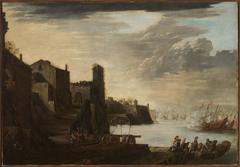 City defending against the attack of ships by unknown Flemish painteri