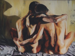 Couple Hugging  by israei gay painter raphael perez  by Raphael Perez