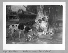 Dogs in a meat-shop by Heinrich von Zügel