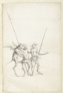 Drie staande fabeldieren by Cornelis Saftleven