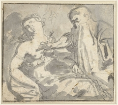 Een man verwijdert een pijl uit de borst van een vrouw (Cephalus en Procris?) by Unknown Artist
