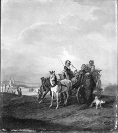 Eine Bauerfamilie zu Wagen mit einem Kapuziner