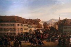 Einzug der Freischärler unter der Führung von Gustav Struve in Lörrach am 20. April 1848. by Friedrich Kaiser