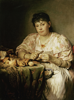 Ernestine von Max, die Frau des Künstlers, Pilze schälend by Gabriel von Max