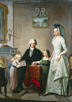 Family portrait of Hendrik Louis Wychgel van Lelle (1757-1830) and Hermanna van Gesseler (1757-1797) with their daughters by Gerardus de San