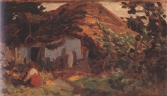 Farm-yard with Girl in Red Skirt by Bertalan Székely