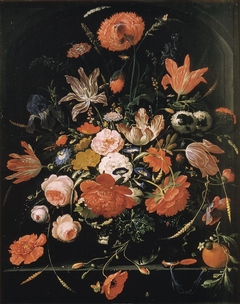 Flowers in a Glass Vase by Abraham Mignon