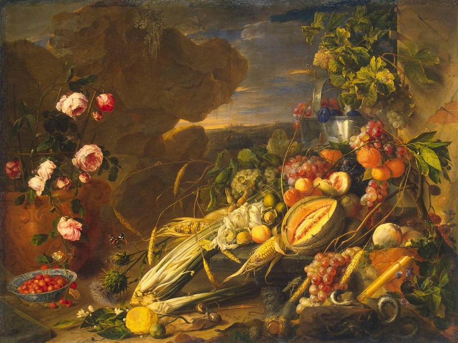 Fruit and a Vase of Flowers