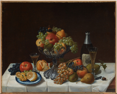 Fruit Still Life with Champagne Bottle by Severin Roesen