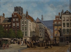 Gezicht op de Grotemarkt met standbeeld van Erasmus by Franciscus Lodewijk van Gulik