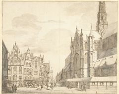 Gezicht op de Sint Bavo te Haarlem by Laurens Vincentsz. van der Vinne
