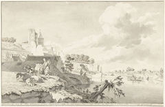 Gezicht op het Valkhof te Nijmegen en de doorgebroken sluizen bij de Ooischendijk, 1784 by Hendrik Hoogers