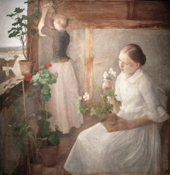 Girls tending flowers by Károly Ferenczy