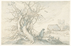 Herder met schapen bij een dode boom by Abraham Bloemaert