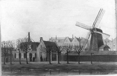 Houses and mill at the Baarsjes in Amsterdam by H Everout