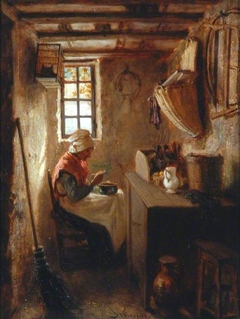 Interior with an Old Woman Eating Soup by Jules Jacques Veyrassat