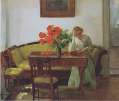 Interior with poppies and reading woman (Lizzy Hohlenberg)