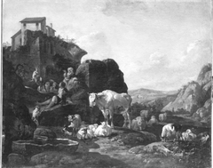 Italienische Berglandschaft mit Hirten und Viehherde by Johann Heinrich Roos