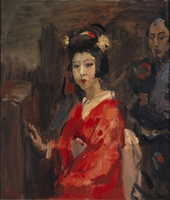 Japanse dame in rode kimono