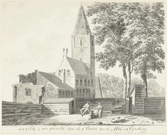 Kerk en gedeelte van de ruïne van de abdij van Rijnsburg by Hendrik Tavenier
