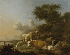 Landscape with cattle by Albert Klomp