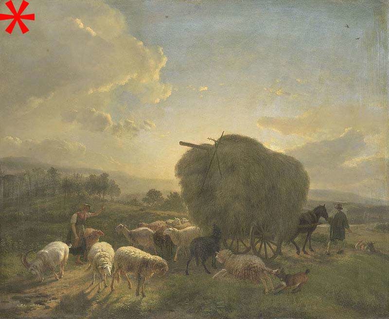 Landscape with Sheep and a Hay Wagon