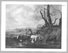 Landschaft mit Kühen und Hirten by Alexander Johann Dallinger von Dalling