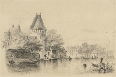 Landschap met een toren aan het water by A. van Ameyden van Duyn Dzn.