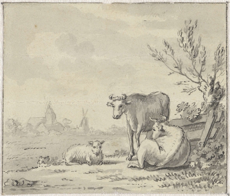 Landschap met man met koe
