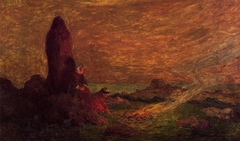 Le Croisic, Girls at the Foot of a Standing Stone by Ferdinand du Puigaudeau