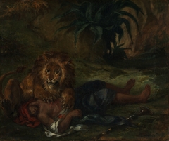 Lion mauling a dead Arab by Eugène Delacroix