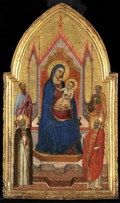 Madonna and Child Enthroned with Four Saints by School of Marches