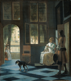 Man Handing a Letter to a Woman in the Entrance Hall of a House by Pieter de Hooch