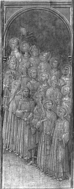 Männliche Heilige (3 Reihen) oben: Maria der Verkündigung; rechter Flügel