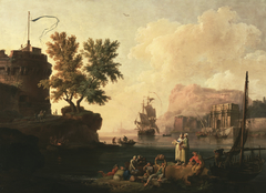 Mediterranean Harbor Scene by Pierre-Jacques Volaire