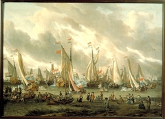 Mock fight on lake IJ in honor of Tsar Peter the Great on 1 september 1697 by Abraham Storck