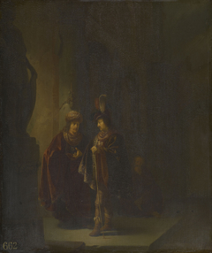 Mordecai Listening to the Conspiracy of Ahasuerus's Chamberlains, Bigthan and Teresh by Willem de Poorter