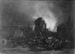Nocturnal Fire and Looting in a Town