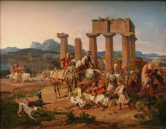 Palicars in front of the Tempel at Corinth by Carl Wilhelm von Heideck