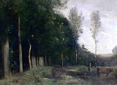 Paysage boisé en vue d'un village by Jean-Baptiste-Camille Corot 1
