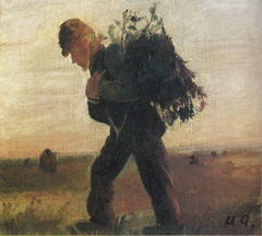 Per Bollerhus with his bundle of twigs going across the heath