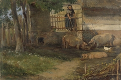 Pigs in a Barnyard by Guillaume Anne van der Brugghen