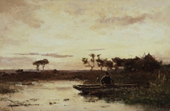 Polderlandscape with fisherman by Paul Joseph Constantin Gabriël