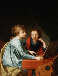Portrait of Pechwell sisters at the clavichord. by Jan Gładysz