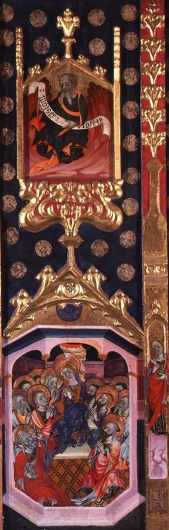 Retablo de la Virgen (b): Moses; The Pentecost, A Crowned Female Saint (Petronilla?) by Pere Lembrí