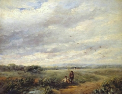 River Scene with Boys Fishing by David Cox Jr