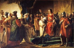 Saint Louis recoit à Ptolemais les envoyes du Vieux de la Montagne, 1251