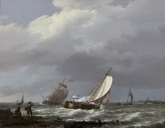 Schepen op ruwe zee by Johannes Hermanus Koekkoek
